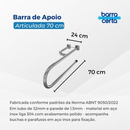 Barra de apoio Articulada 70 cm em aço inox lado direito - Barracerta - 4