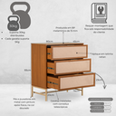 Ver imagem 2 de Cômoda Square para Quarto 3 Gavetas Pés de Metal 80cm Telinha Rattan Louro Freijó Casavee