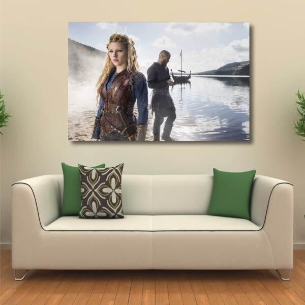 Quadro decorativo Vikings Ragnar e Lagertha Tela em Tecido - 1