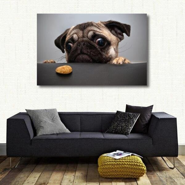 Quadro decorativo Cachorro Pug com Tela de Tecido - 1