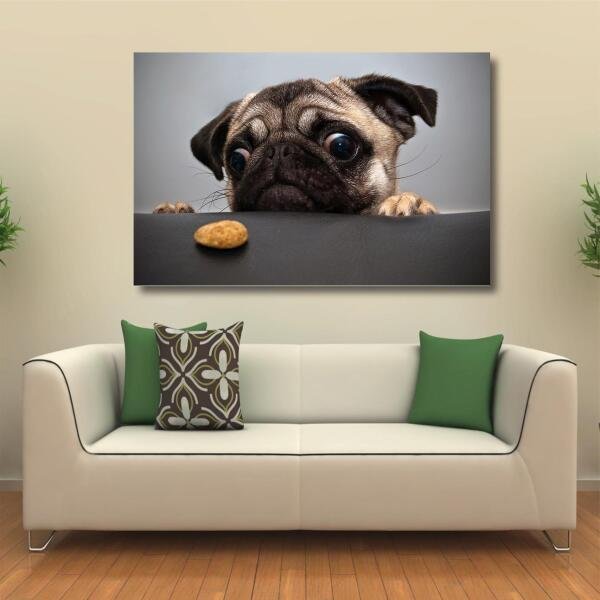 Quadro decorativo Cachorro Pug com Tela de Tecido - 2