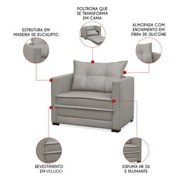 Poltrona Cama Retrátil Solteiro Milenni Veludo B03 - D'rossi - 3