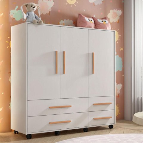 Cômoda 3 Portas 4 Gavetas Seth Branca Caemmun