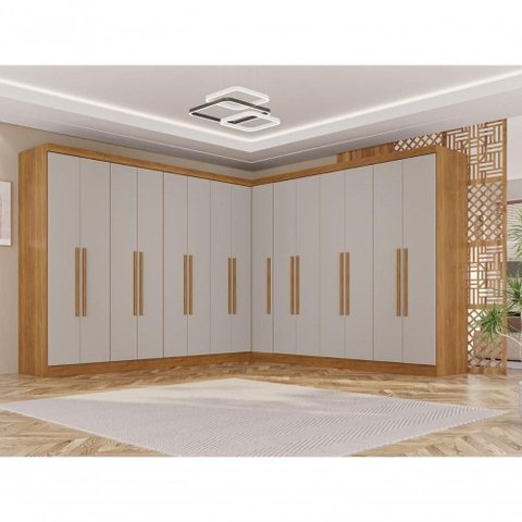Guarda Roupa Casal Crsal 15 Portas 6 Gavetas MDP Cinamomo-Off White Multimóveis 316cm