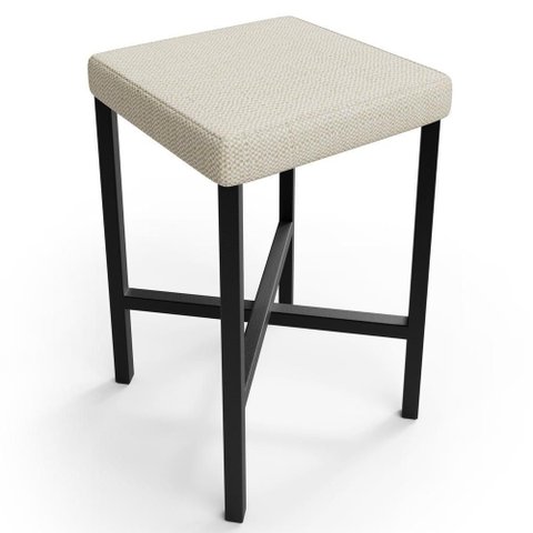 Banqueta Baixa Bar Cozinha Sala de Jantar Preto Stella L02 Linho Champagne - Lyam Decor