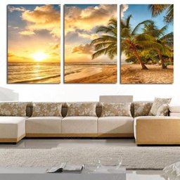 Quadros Decorativos para Sala Praia Coqueiro Sol Mar Canvas - 1