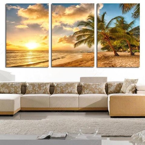 Quadros Decorativos para Sala Praia Coqueiro Sol Mar Canvas