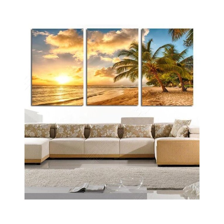 Quadros Decorativos para Sala Praia Coqueiro Sol Mar Canvas