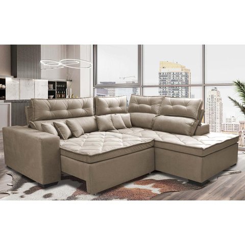 Sofá de Canto 2.60x2.36m Retrátil e Reclinável com Molas Cama inBox Platinum Direito Suede Bege
