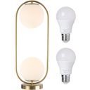 Ver imagem 1 de Luminária Abajur 43x20cm Jabuticaba 2 Globos Kjtd-697-gold Gimpo + 2 Lâmpadas 9w Led Bivolt