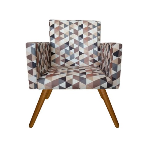Poltrona Decorativa Bia Suede Triângulo Bege Pés Madeira Ms Decor