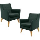 Ver imagem 1 de Kit 02 Poltronas Decorativas com Pés de Madeira Taroba D02 Linho Verde C-117 - Lyam Decor