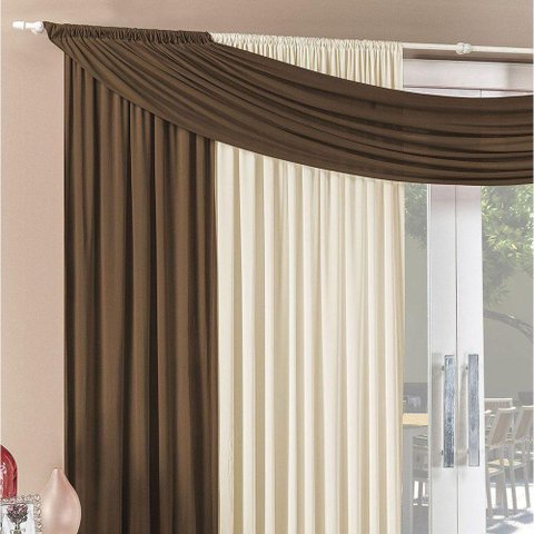 Cortina Alana 2,00m X 1,70m Tabaco com Palha Tecido Malha para Sala ou Quarto
