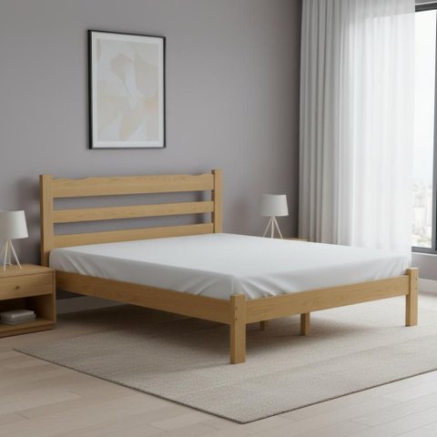 Cama Casal King Esmeralda Madeira Maciça Resistente Nogueira