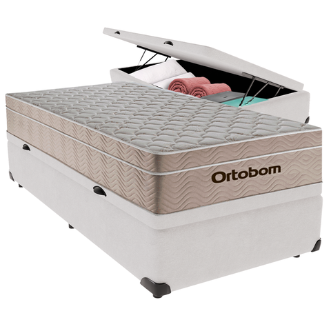 Cama Box Solteiro Branco+colchão Airtech Molas Ortobom