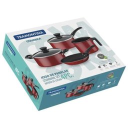 Jogo de Panelas Tramontina Coimbra em Alumínio com Revestimento Interno Antiaderente Vermelho 4 Pe - 2