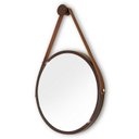 Ver imagem 1 de Espelho Redondo Decorativo Suspenso com Alça 30cm + Suporte Marrom Alça Caramelo