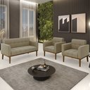 Ver imagem 3 de Sofá Namoradeira e 2 Poltronas Base Madeira Castanho Ana Suede Marrom Rt - Ibiza