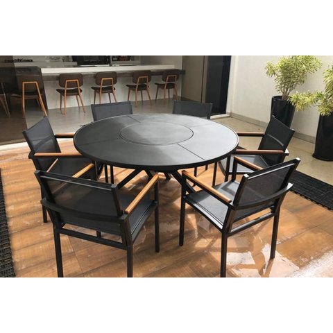 Mesa de 1,40m + 6 Cadeiras Alumínio e Tela para Área Externa