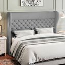 Ver imagem 2 de Kit Cabeceira Cama Box Queen 160 Cm Madrid com Puff Recamier Santorini Veludo Cinza - Lyam Decor