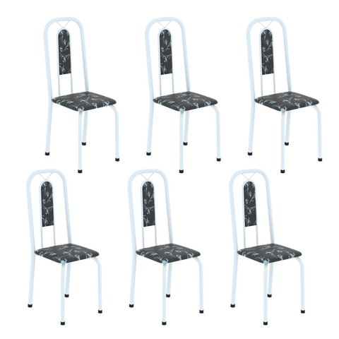 Cadeiras para Sala de Jantar 6 Unidades Lívia Branco/Preto Floral