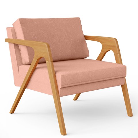 Poltrona Decorativa para Pietra com Estrutura de Madeira L02 Linho Rosê - Lyam Decor