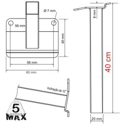 Suporte Refletor Inclinado Parede Braço 40 Cm Preto - 4