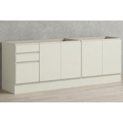 Balcão Cozinha Fineze 5 Portas 2 Gavetas 200cm Areia Henn