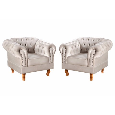 Kit 2 Poltronas Decorativas Capitonê Chesterfield Dom Pedro - Suede Bege