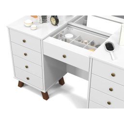 Penteadeira Camarim Eloá com Gavetas Mesa de Maquiagem Espelho Luz com Banqueta Branco Patrimar - 7