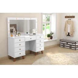 Penteadeira Camarim Eloá com Gavetas Mesa de Maquiagem Espelho Luz com Banqueta Branco Patrimar - 8