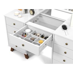 Penteadeira Camarim Eloá com Gavetas Mesa de Maquiagem Espelho Luz com Banqueta Branco Patrimar - 6