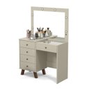 Ver imagem 1 de Penteadeira com Espelho Camarim Mel com Luz de Led 5 Gavetas Mel Off White Patrimar