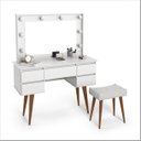 Ver imagem 1 de Penteadeira Camarim com Espelho Banqueta Iluminação em Led e 5 Gavetas Branco Strass Patrimar Móveis