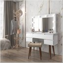 Ver imagem 2 de Penteadeira Camarim com Espelho Banqueta Iluminação em Led e 5 Gavetas Branco Strass Patrimar Móveis