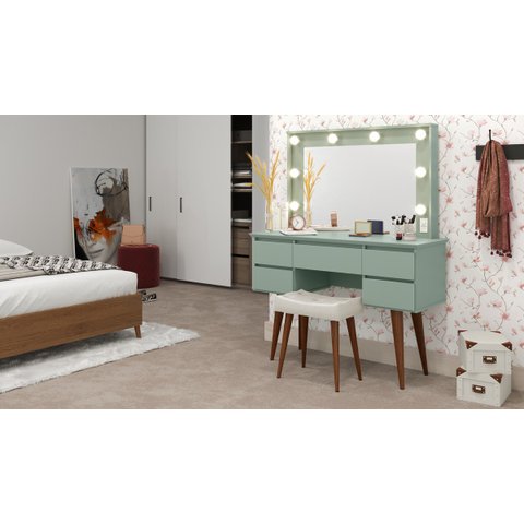 Penteadeira Camarim Strass com Led e Banqueta Verde Bellagio - Patrimar Móveis