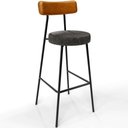 Ver imagem 3 de Kit 03 Banquetas Alta Cozinha Sala De Jantar Milão L02 Couríssimo Whisky Linho Chumbo - Lyam Decor