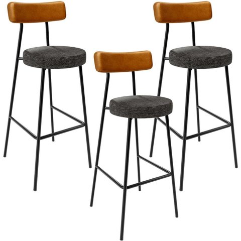 Kit 03 Banquetas Alta Cozinha Sala De Jantar Milão L02 Couríssimo Whisky Linho Chumbo - Lyam Decor