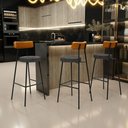 Ver imagem 2 de Kit 03 Banquetas Alta Cozinha Sala De Jantar Milão L02 Couríssimo Whisky Linho Chumbo - Lyam Decor