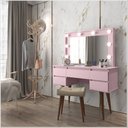 Ver imagem 2 de Penteadeira Camarim com Espelho Banqueta Iluminação em Led e 5 Gavetas Rosa Strass Patrimar Móveis