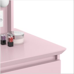Penteadeira Camarim com Espelho Banqueta Iluminação em Led e 5 Gavetas Rosa Strass Patrimar Móveis - 3