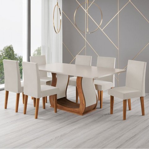 Mesa de Jantar 6 Lugares Amarena Mel/blonde/veludo Pastel - Viero Móveis