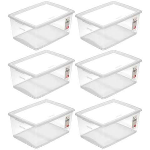 6 Caixas Organizadoras com Tampa 30l Empilháveis Click Orden
