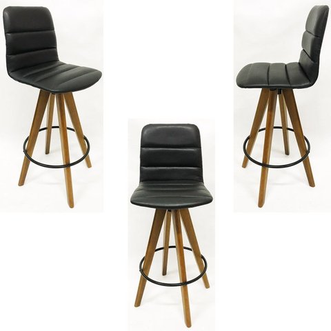 Kit 3 Banquetas Decorativa Gomada Preta Base Giratória Madeira - Poltronas do Sul