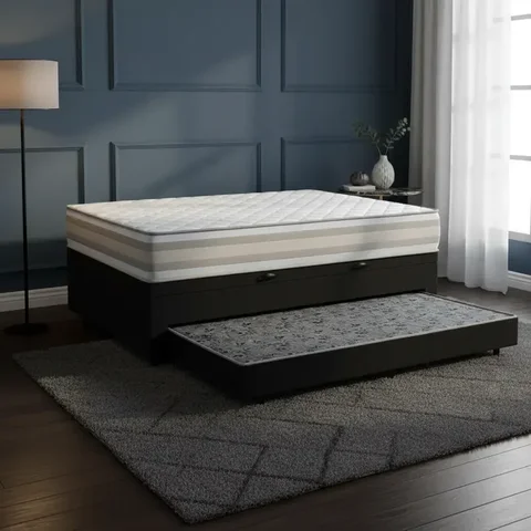 Cama Box Baú com Colchão de Espuma D33 Double Face Territory Hellen + Auxiliar Solteiro 88cm