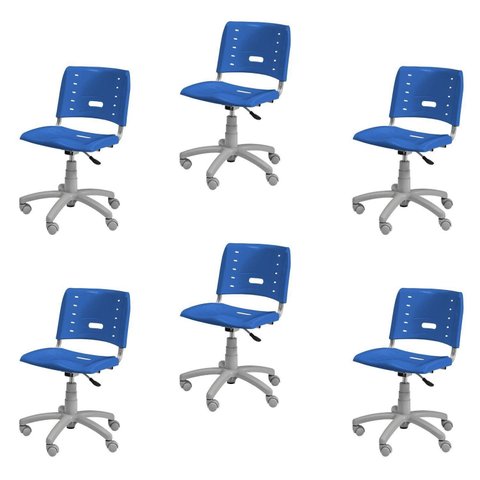 Kit 6 Cadeiras de Escritório Base Giratória Elo Azul/Cinza