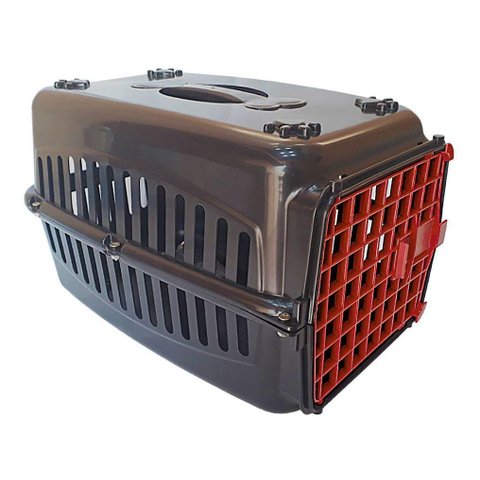 Caixa De Transporte Cães/Gatos Nº1 Preta Com Porta Vermelha