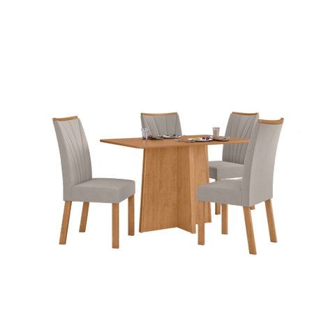 Conjunto Sala de Jantar Mesa Celebrare 120 no Glass com 4 Cadeiras Apogeu - Lopas Amendoa Clean -Tec