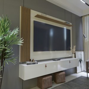 Rack com Painel Ripado Suspenso para Tv até 70 Polegadas 2 Portas Grécia 180cm