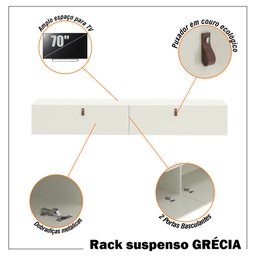 Rack com Painel Ripado Suspenso para Tv até 70 Polegadas 2 Portas Grécia 180cm - 3